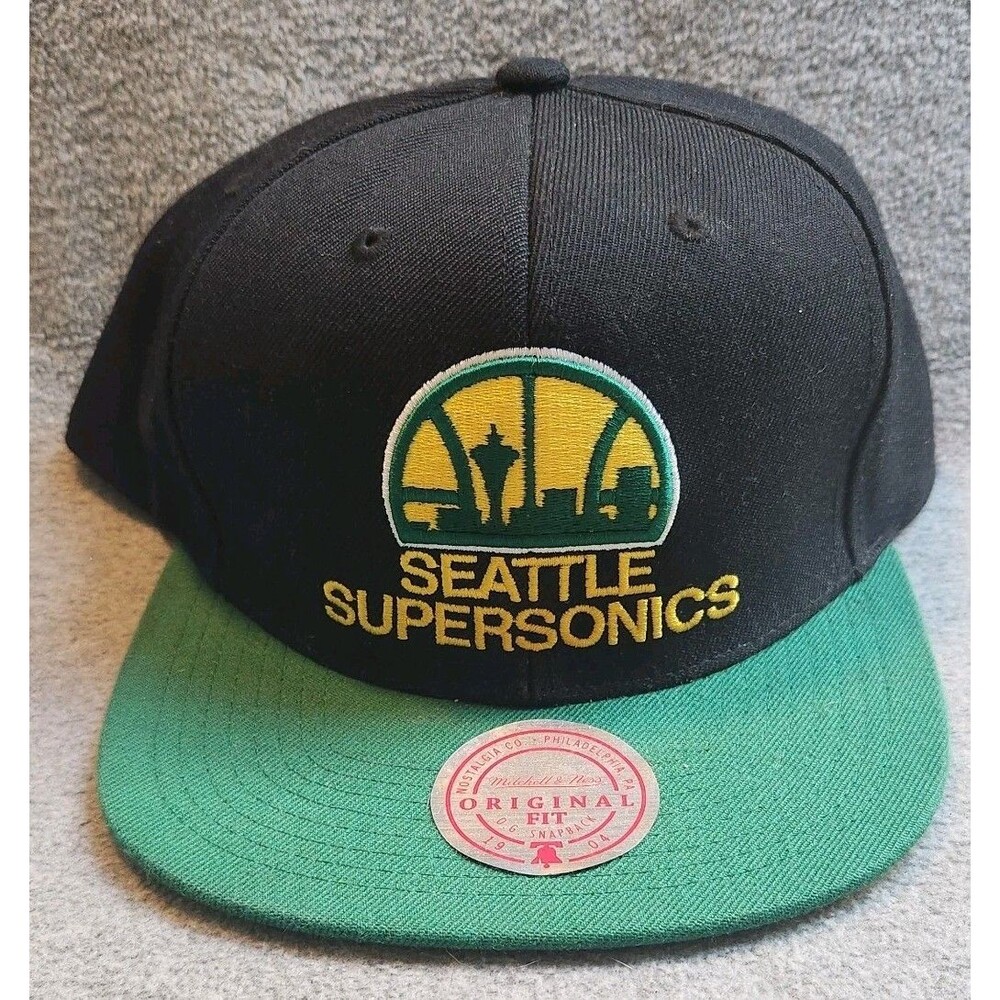 Seattle Supersonics Hat Cap Snap Back Black Green Basketball Mitchell Ness Mens